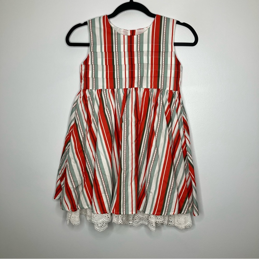 NWT CHEEKY PLUM Striped Eyelet Dress Red White Green 8Y